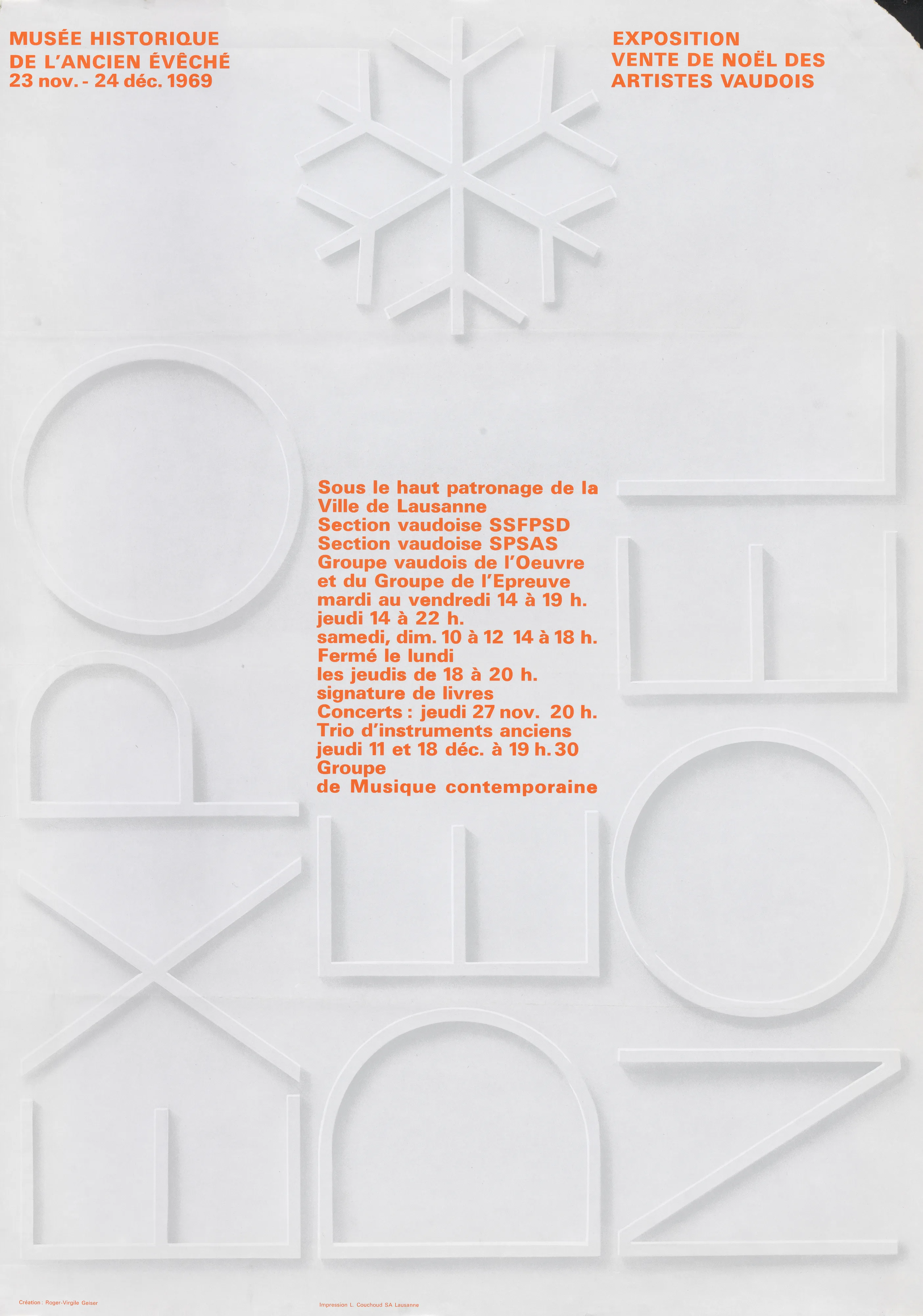 Musée historique de l’ancien évêché 23 nov. – 24 déc. 1969 exposition vente de noël des artistes vaudois