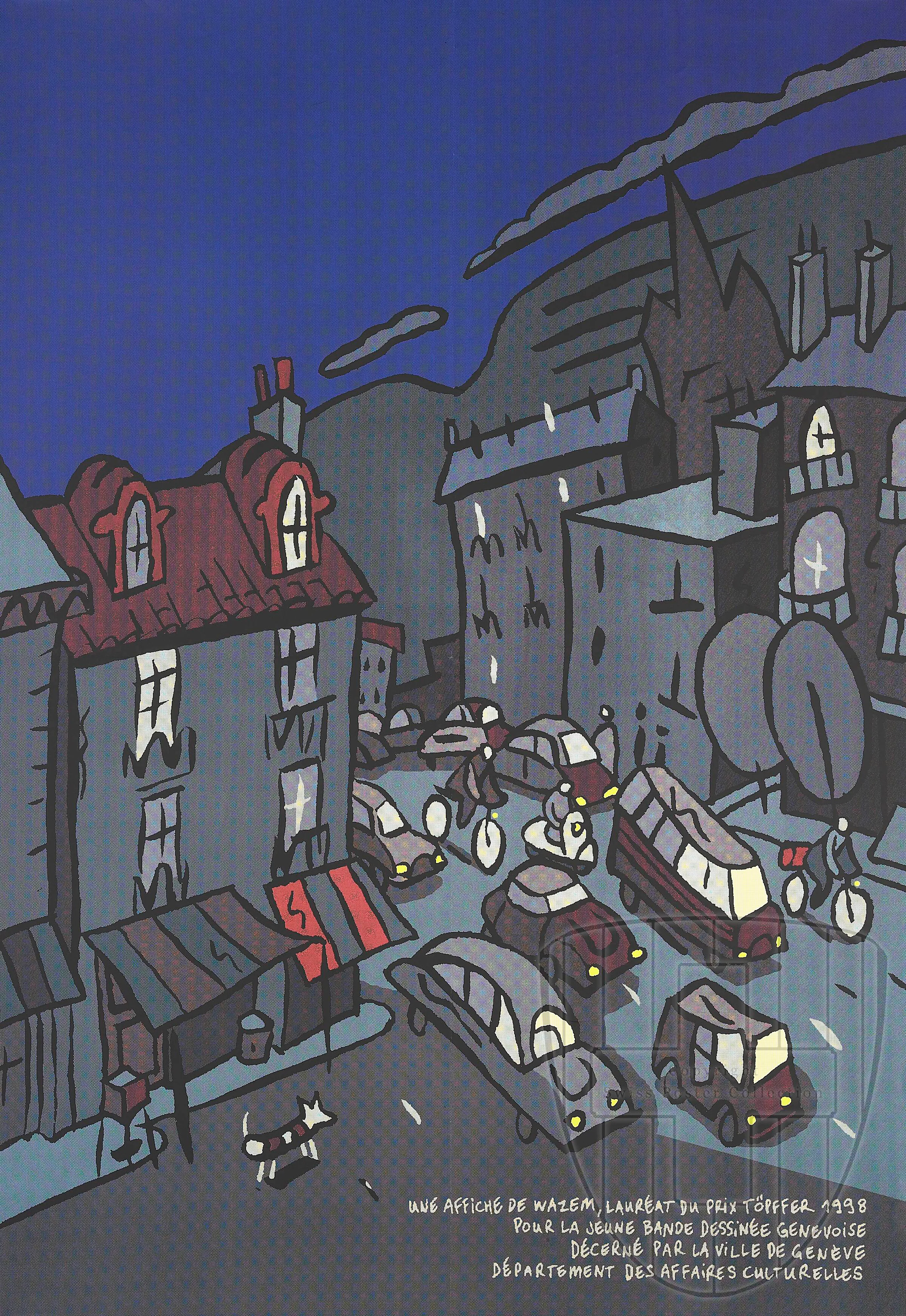 Une affiche de Wazem, lauréat du Prix Töpffer 1998 pour la jeune bande dessinée genevoise décerné par la Ville de Genève