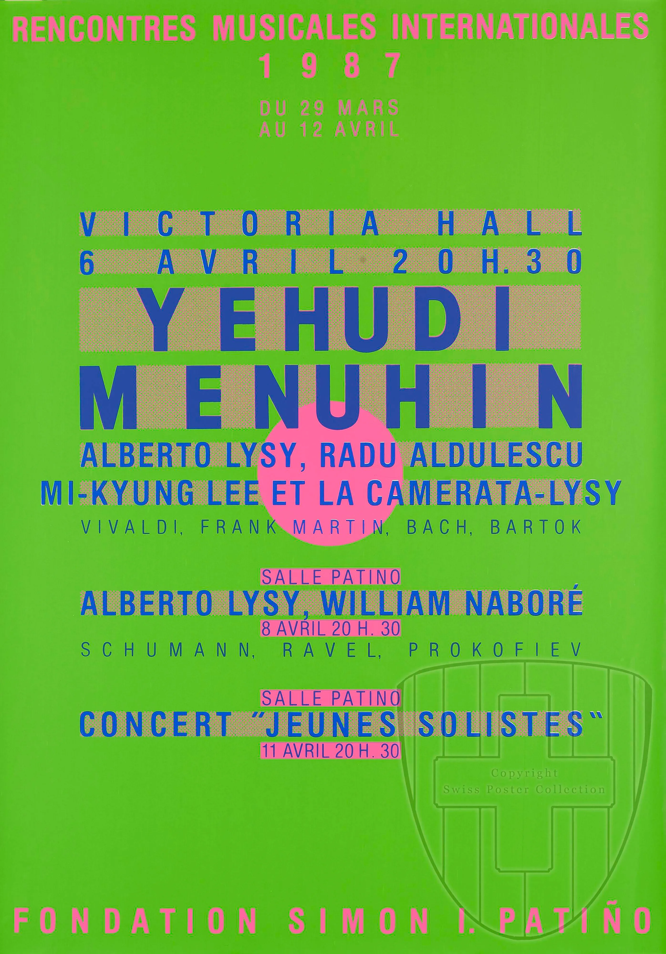 Rencontres musicales internationales 1987 du 29 mars au 12 avril Yehudi Menuhin