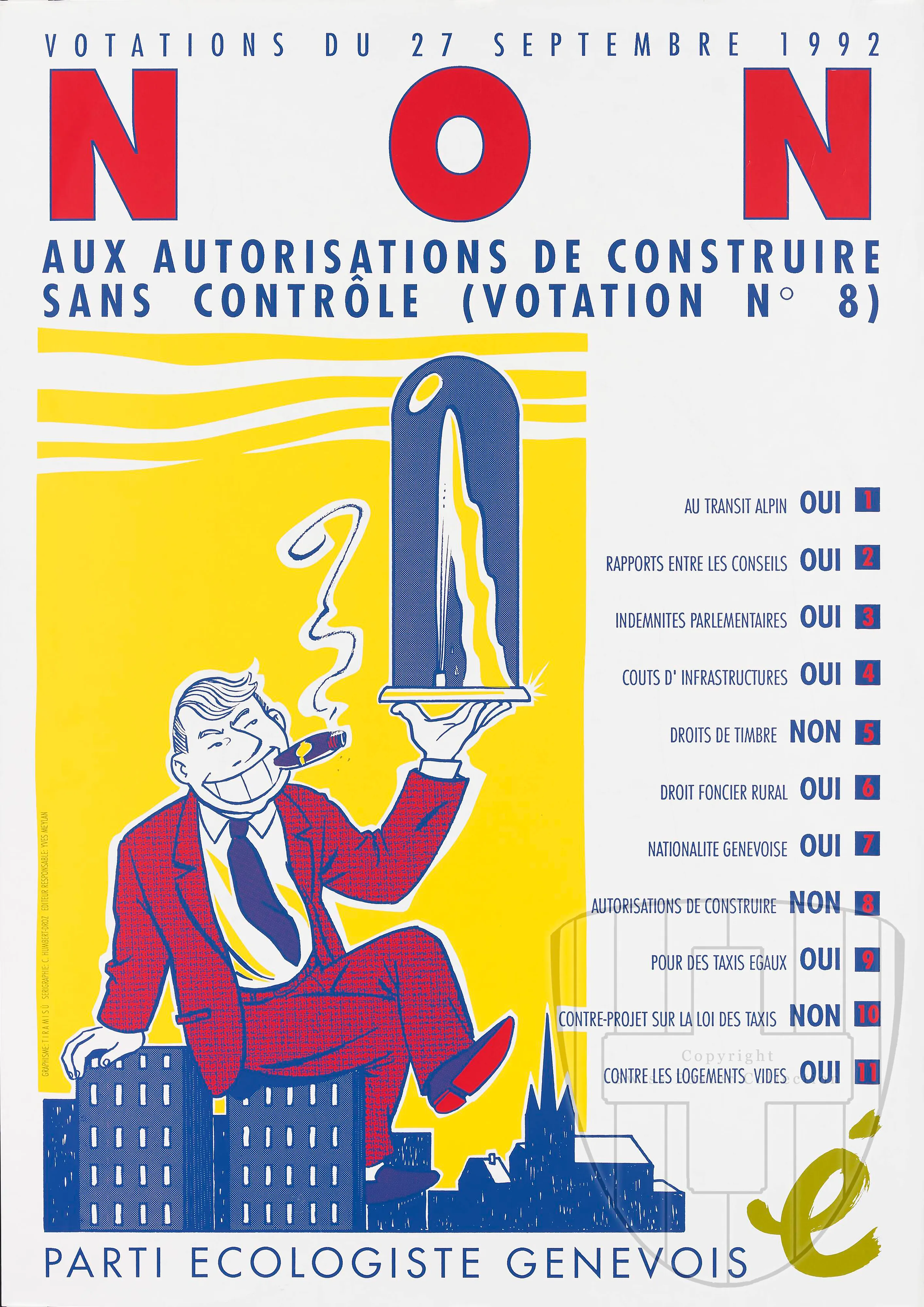 Votations du 27 septembre 1992 Non aux autorisations de construire sans contrôle Parti écologiste genevois é