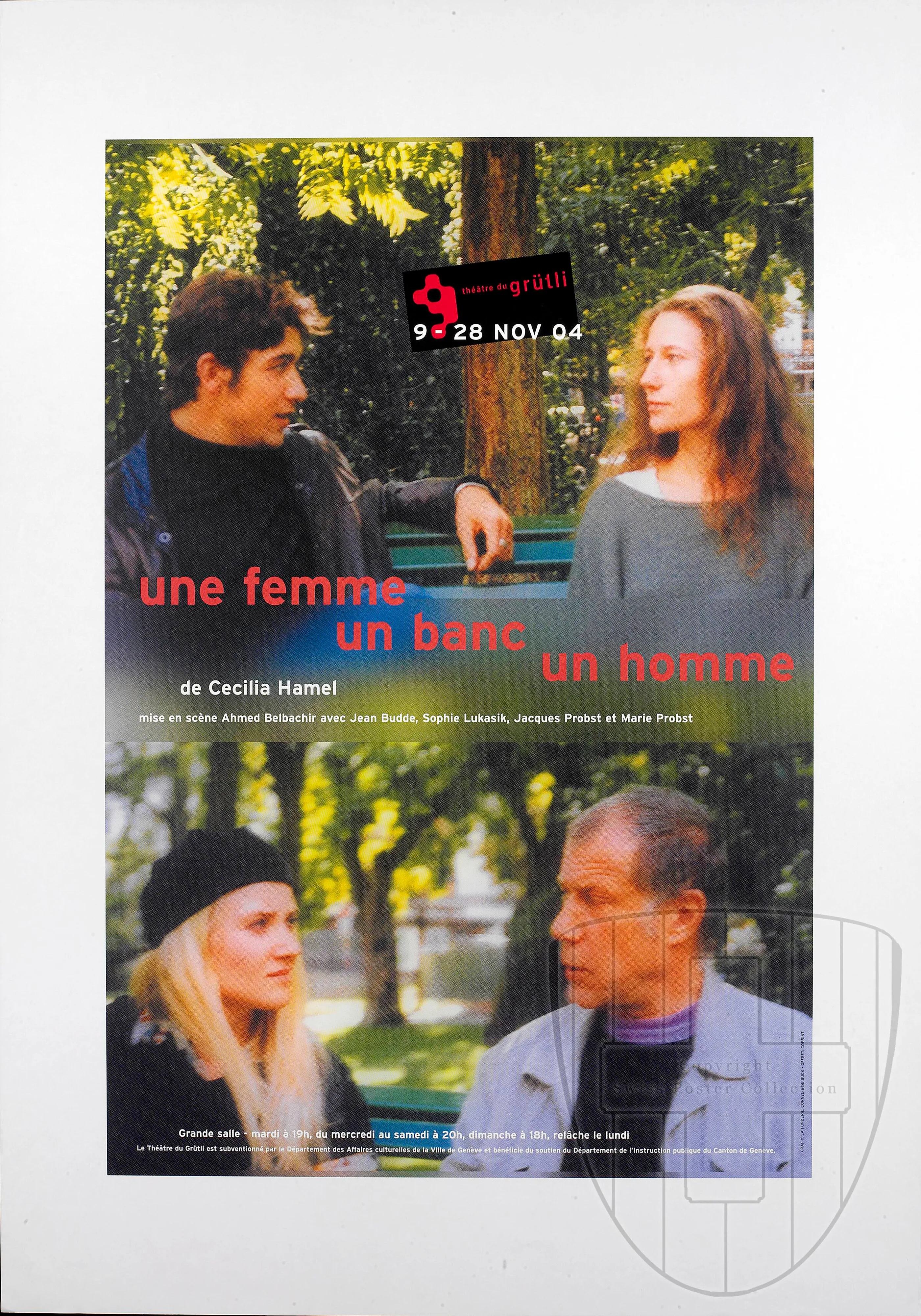 Une femme un banc un homme
