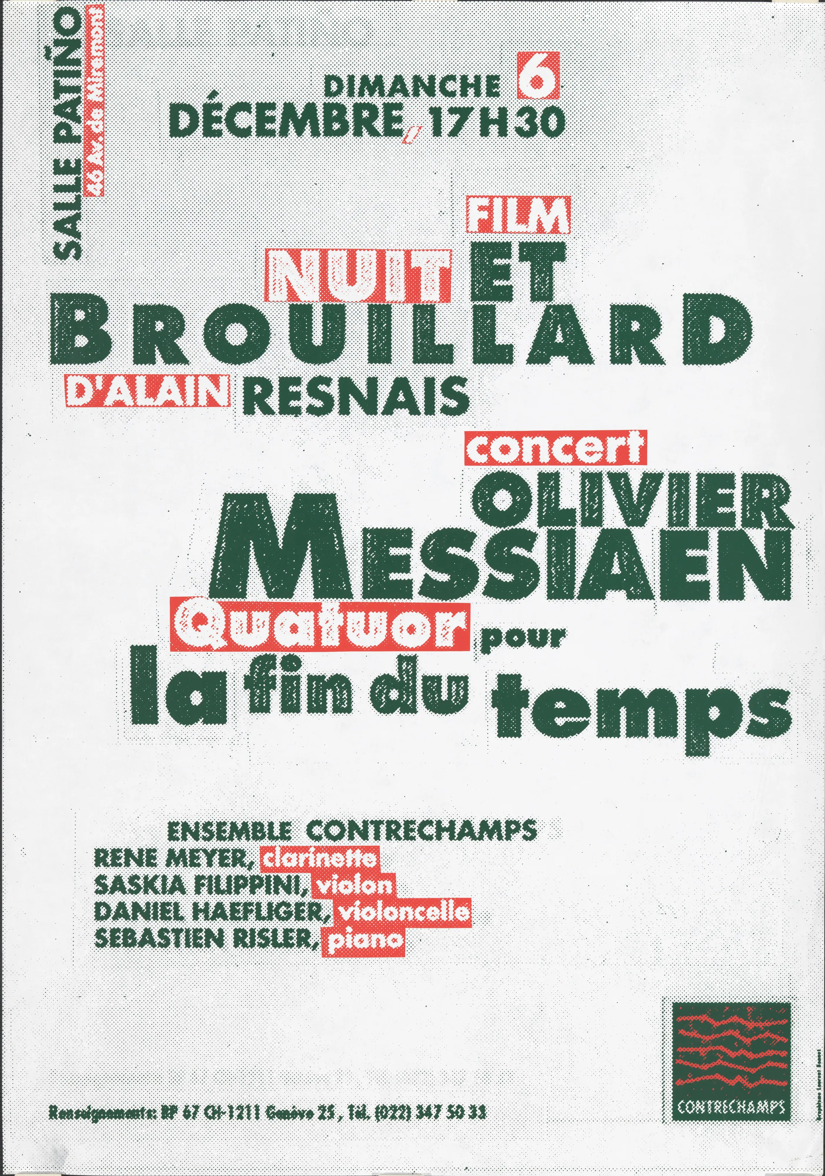 Film Nuit et brouillard d’Alain Reais, concert Olivier Messiaen Quatuor pour la fin du temps
