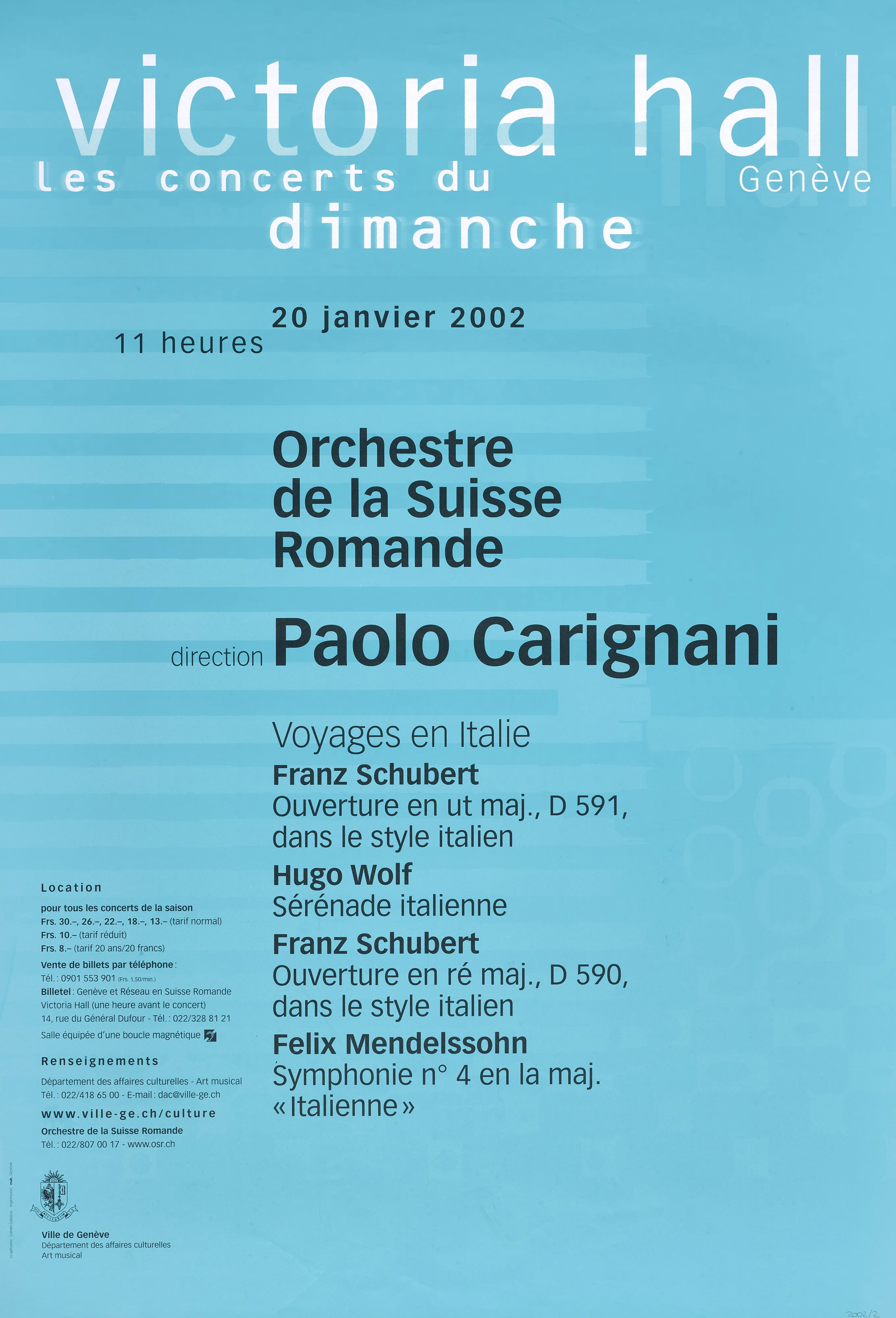 Victoria Hall. Les concerts du dimanche