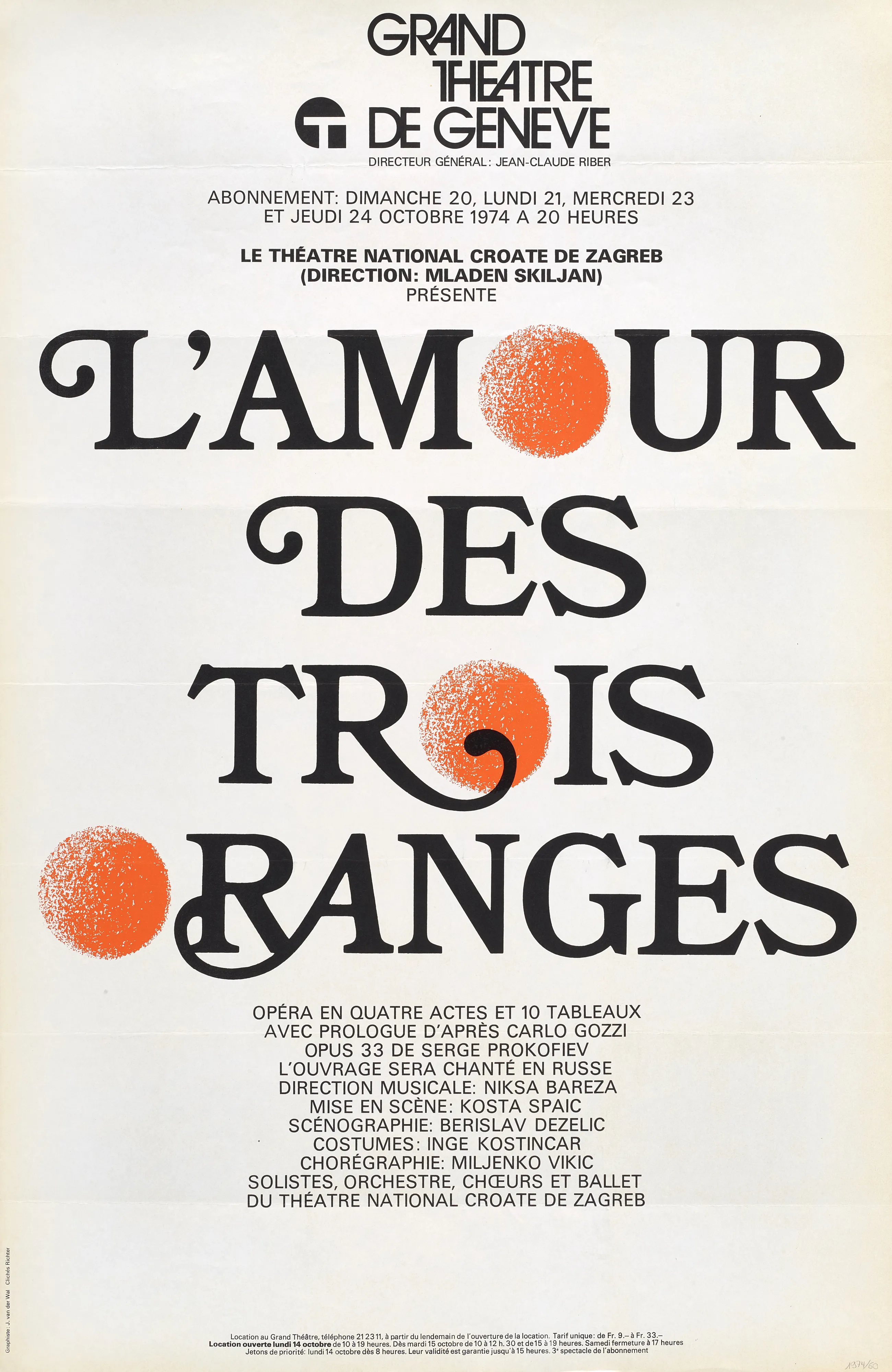 L’amour des trois oranges opéra en quatre actes et 10 tableaux avec prologue d’après Carlo Gozzi, opus 33 de Serge Prokofiev
