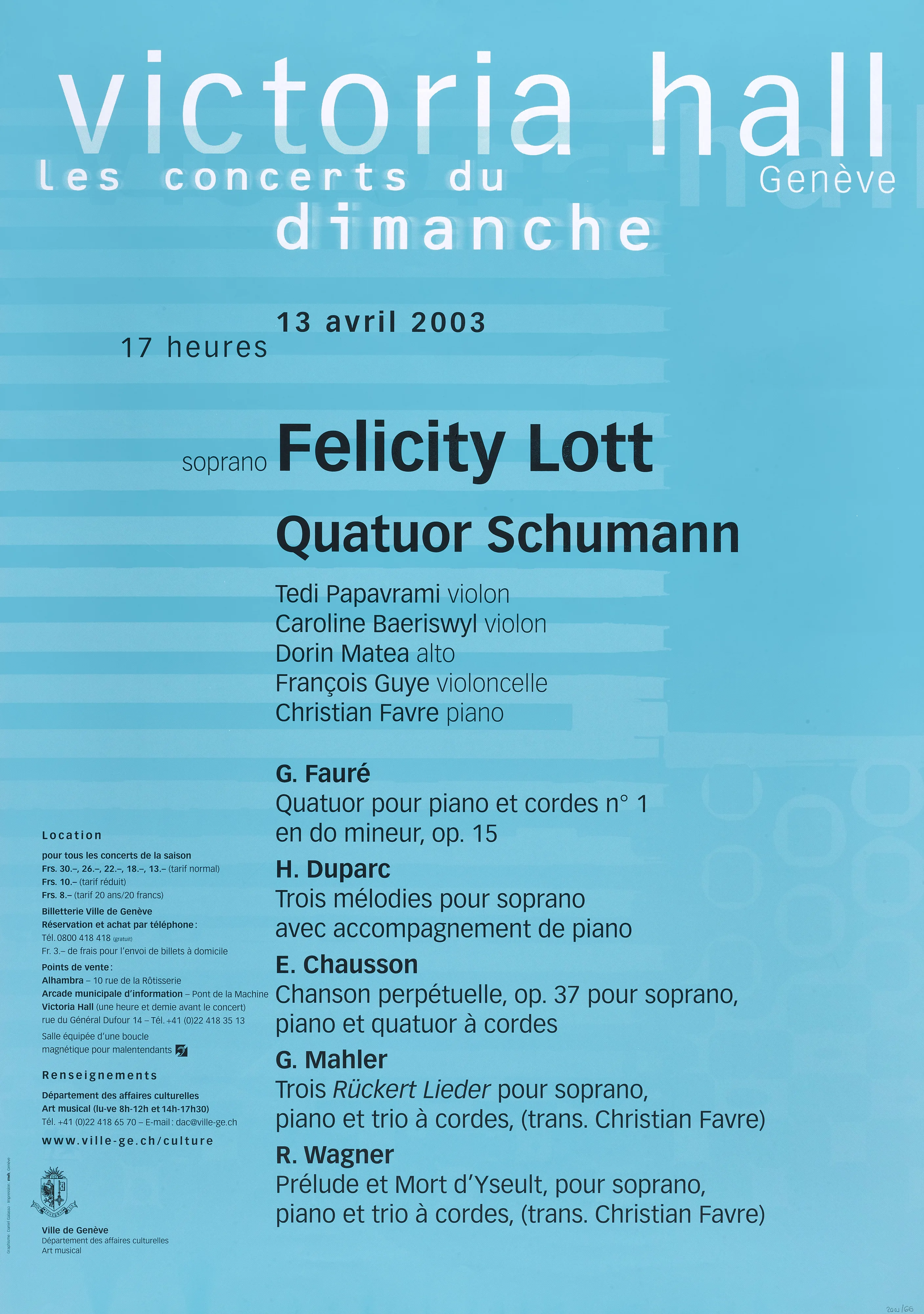Victoria Hall. Les concerts du dimanche