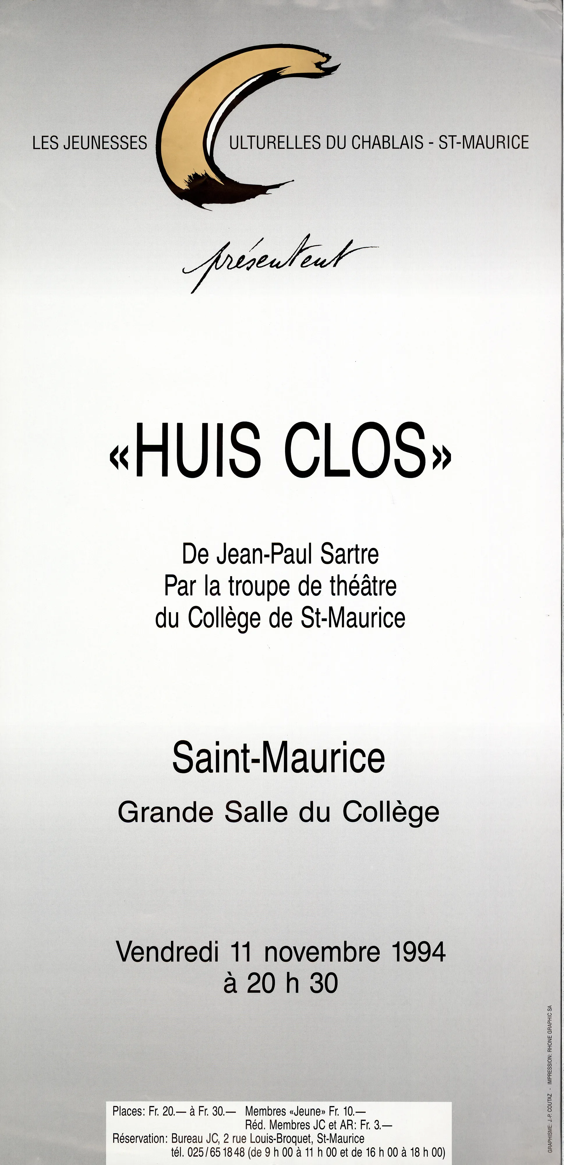“Huis clos” de Jean-Paul Sartre, Par la troupe de théâtre du collège de St-Maurice