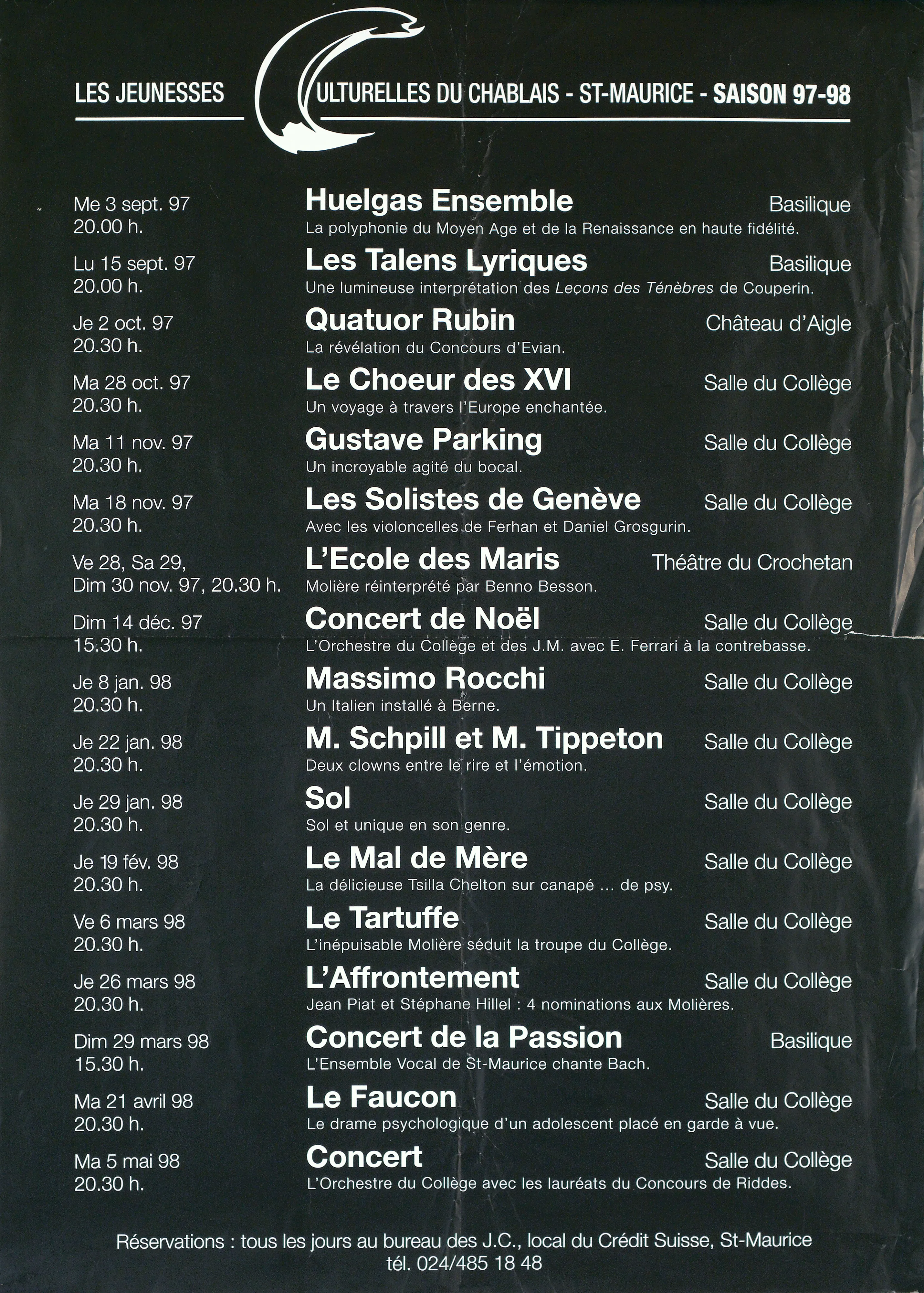 Jeunesses culturelles du Chablais – St-Maurice, Saison 97-98