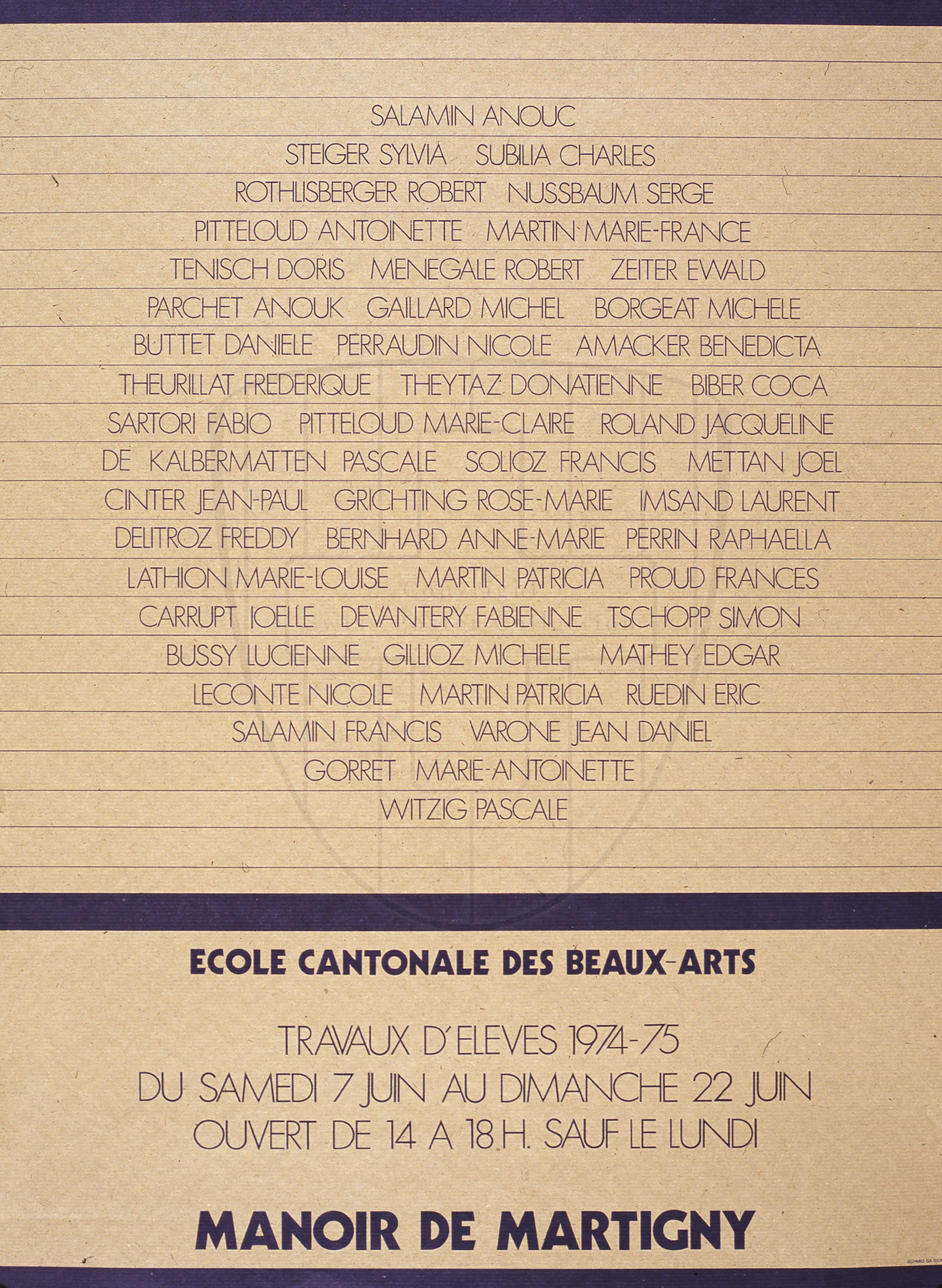 Ecole cantonale des Beaux-Arts, Travaux d’élèves 1974-75